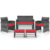 6 Pieces Patio Furniture Set Outdoor Sectional Conversation PE Rattan Sofa Set