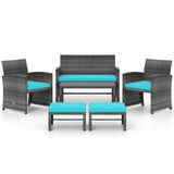 6 Pieces Patio Furniture Set Outdoor Sectional Conversation PE Rattan Sofa Set