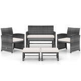 6 Pieces Patio Furniture Set Outdoor Sectional Conversation PE Rattan Sofa Set