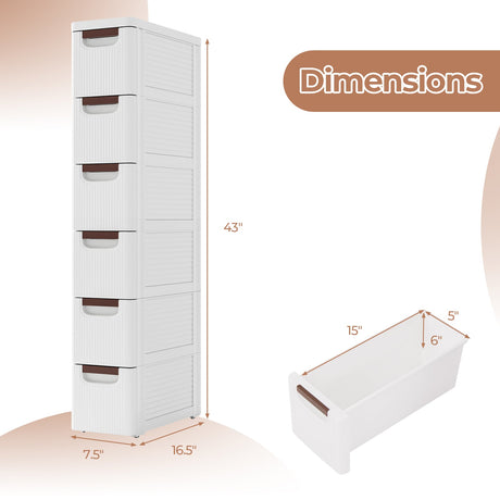 Unidad organizadora rodante de 3/4/5/6 cajones Gabinete de almacenamiento angosto con ruedas integradas para espacios pequeños - 6 cajones