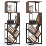 6-Tier Bookshelf Floor Standing Tree S-Shaped Geometric Bookcase with Open Shelves-Brown