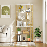 Estantería de 6 Niveles, Moderna Librería Geométrica con Estructura Metálica Reforzada y Kits Antivuelco