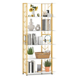 Estantería de 6 Niveles, Moderna Librería Geométrica con Estructura Metálica Reforzada y Kits Antivuelco