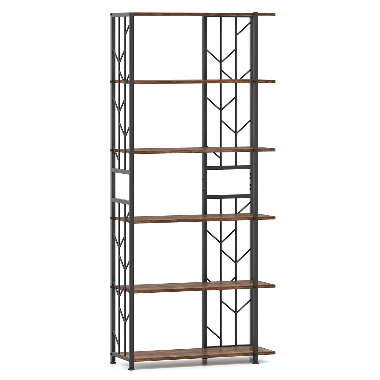 Estantería de 6 Niveles, Moderna Librería Geométrica con Estructura Metálica Reforzada y Kits Antivuelco