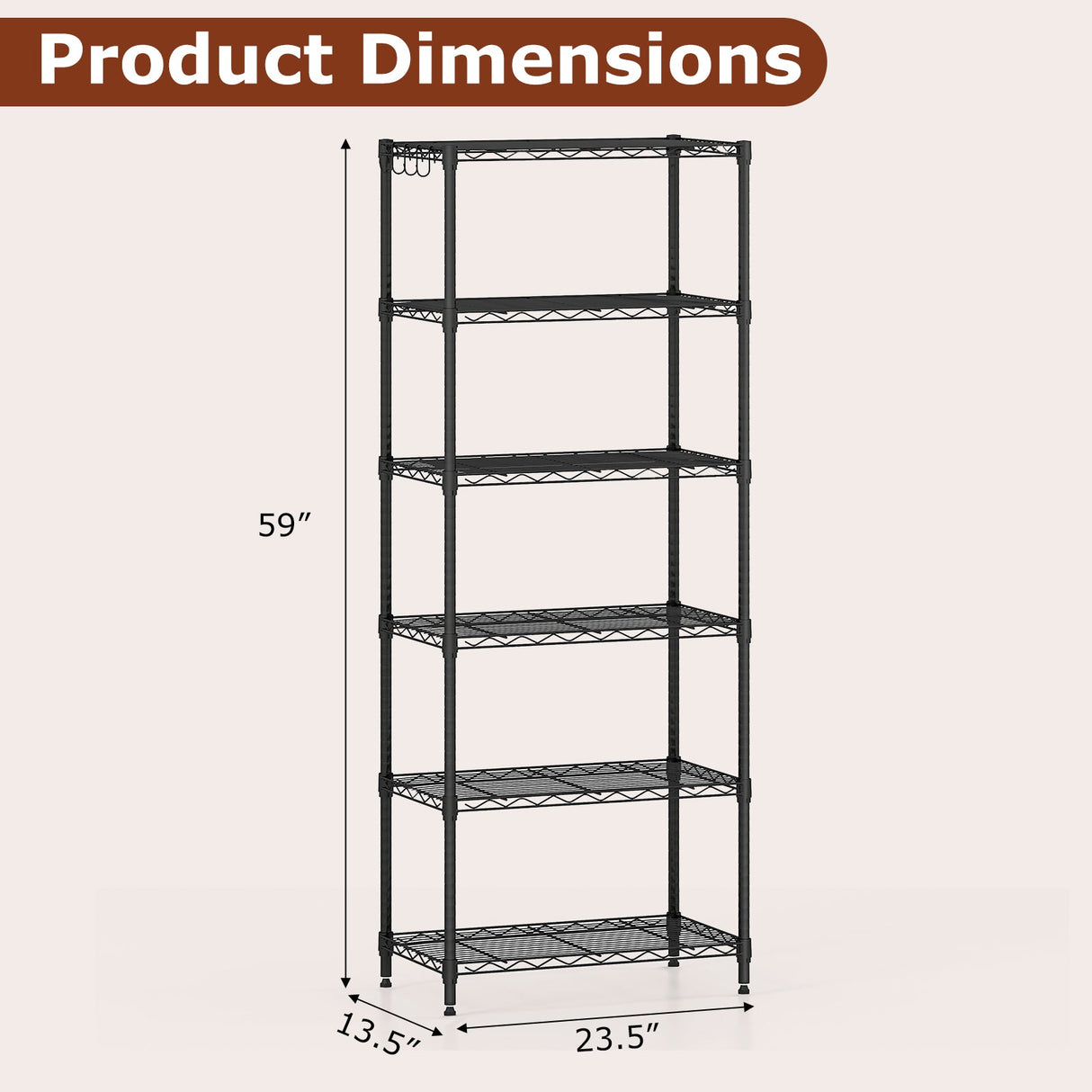 6-Tier Metal Storage Shelving Unit with V-Shaped Wire Rack and 900 LBS Capacity-Black