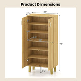 Zapatero moderno independiente de madera de 6 niveles con puertas y estantes extraíbles - Roble