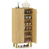 Zapatero moderno independiente de madera de 6 niveles con puertas y estantes extraíbles - Roble