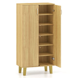 Zapatero moderno independiente de madera de 6 niveles con puertas y estantes extraíbles - Roble