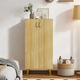 Zapatero moderno independiente de madera de 6 niveles con puertas y estantes extraíbles - Roble