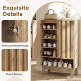 Organizador de Almacenamiento de Zapatos de 6 Niveles con 2 Puertas Estriadas - Roble