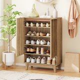 Organizador de Almacenamiento de Zapatos de 6 Niveles con 2 Puertas Estriadas - Roble