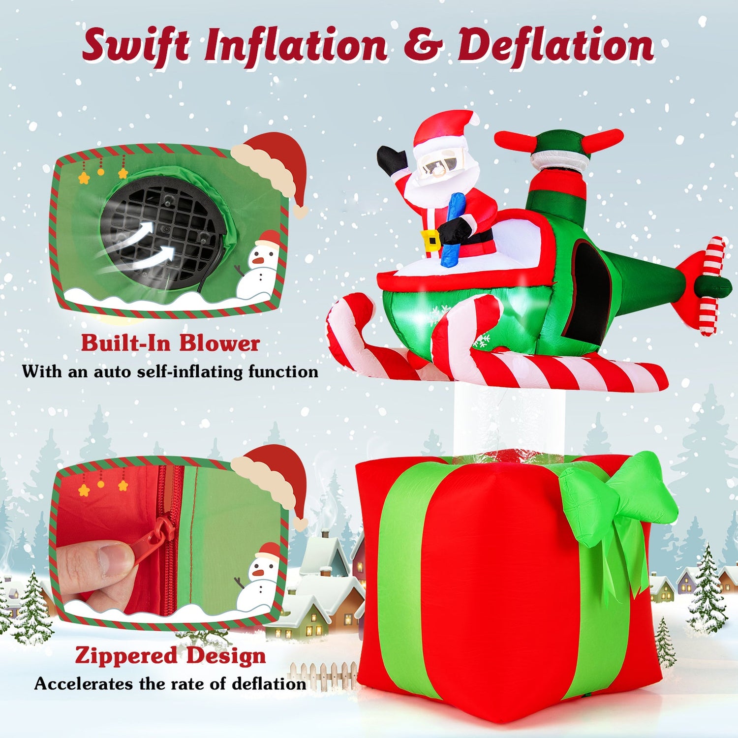 6 Feet Christmas Inflatables Blowup Santa Flying Airplane with with 3 LED Lights and Built-In Blower