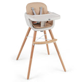Trona de madera convertible 6 en 1 con arnés de seguridad y patas ajustables - Marrón claro