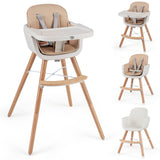 Trona de madera convertible 6 en 1 con arnés de seguridad y patas ajustables - Marrón claro