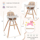 Trona de madera convertible 6 en 1 con arnés de seguridad y patas ajustables - Marrón claro