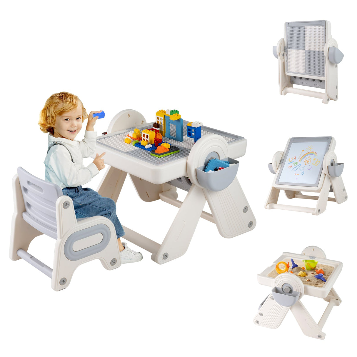 Mesa y silla infantil multiactividad 6 en 1 con caballete de arte plegable