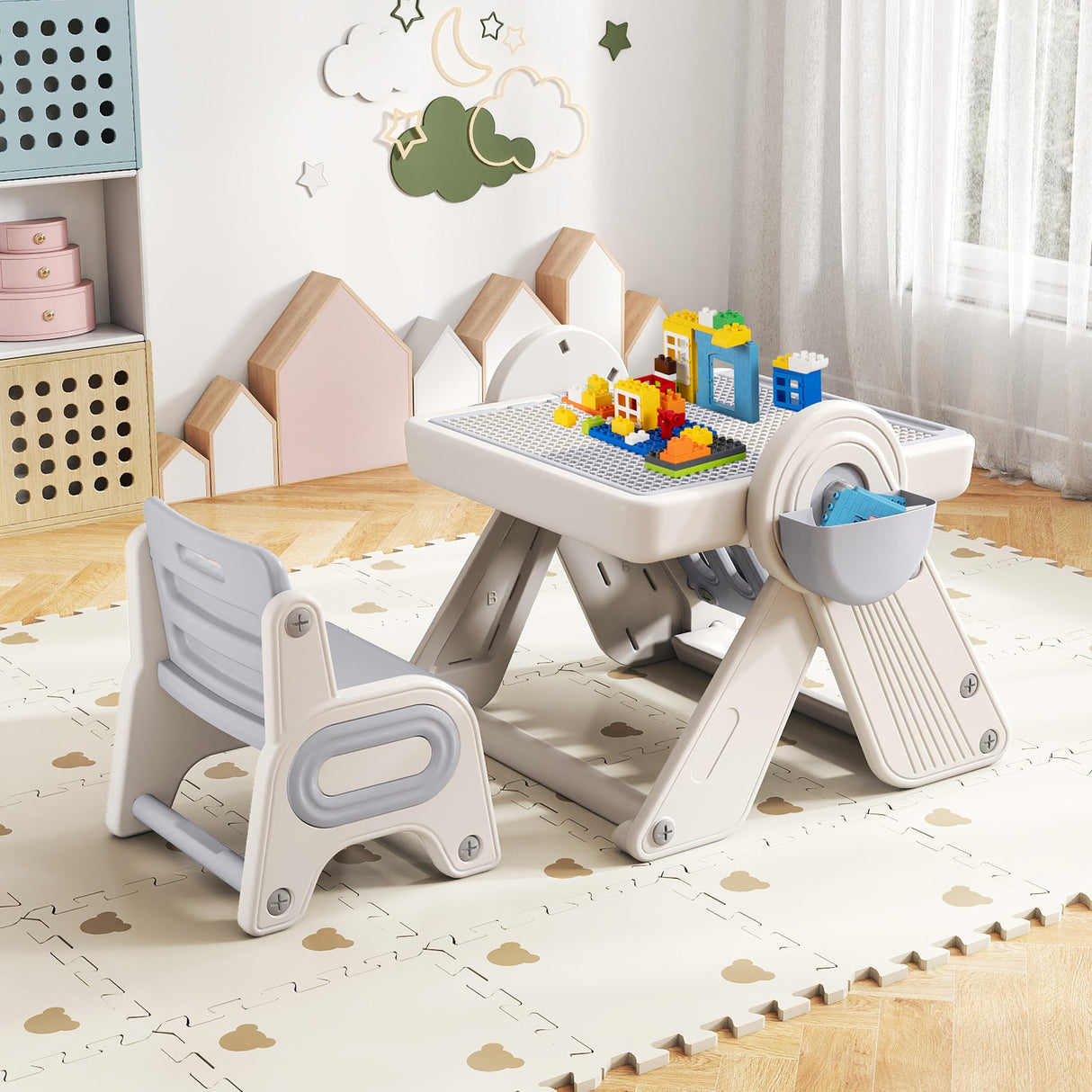Mesa y silla infantil multiactividad 6 en 1 con caballete de arte plegable