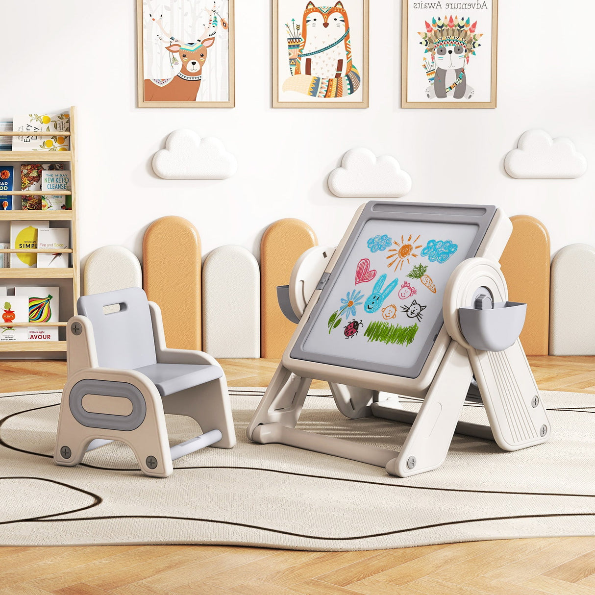 Mesa y silla infantil multiactividad 6 en 1 con caballete de arte plegable