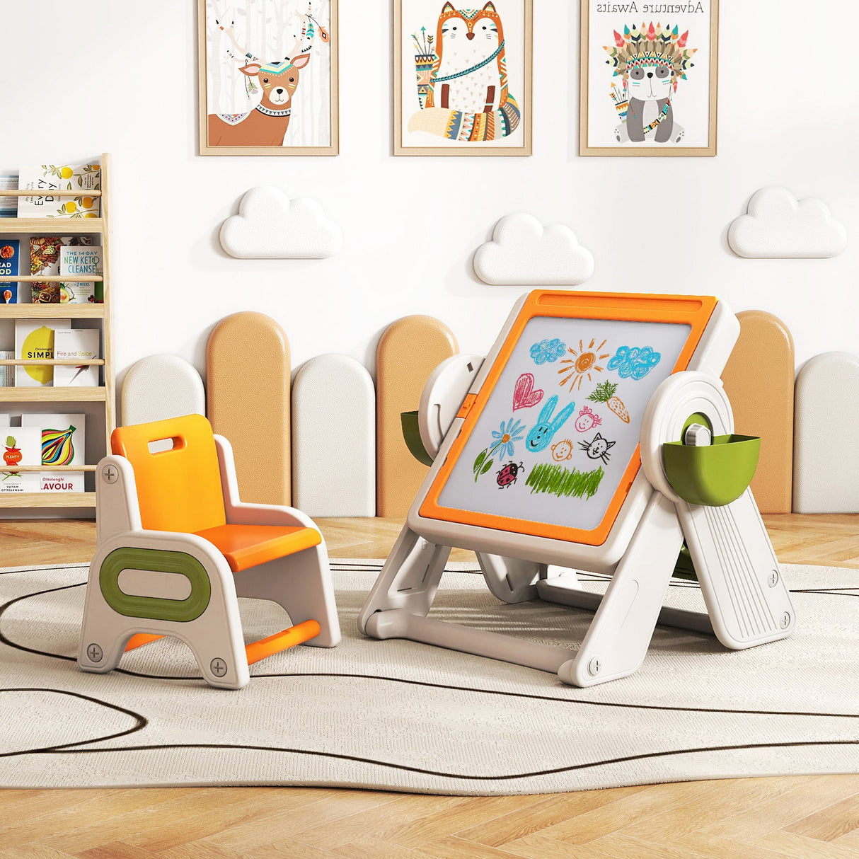 Mesa y silla infantil multiactividad 6 en 1 con caballete de arte plegable
