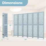 4/6 Panel Wooden Room Divider with Carved Cutout Pattern and Solid Wood Frame