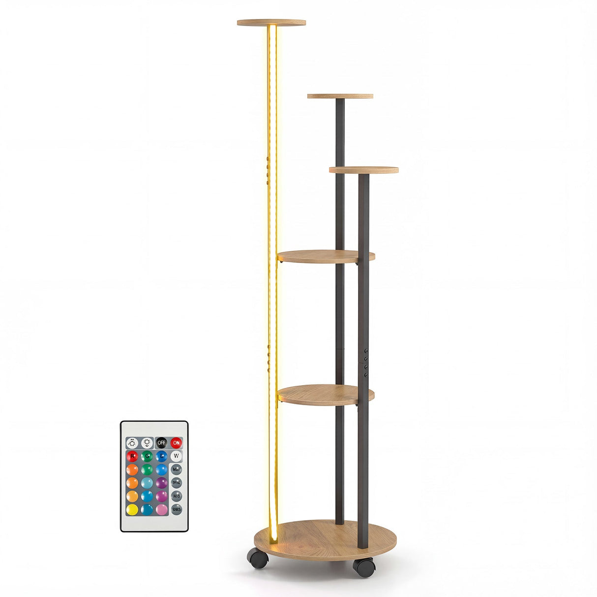 Estantería de 6 niveles para plantas con luz RGB y ruedas, 145 cm de altura, expositor interior para macetas
