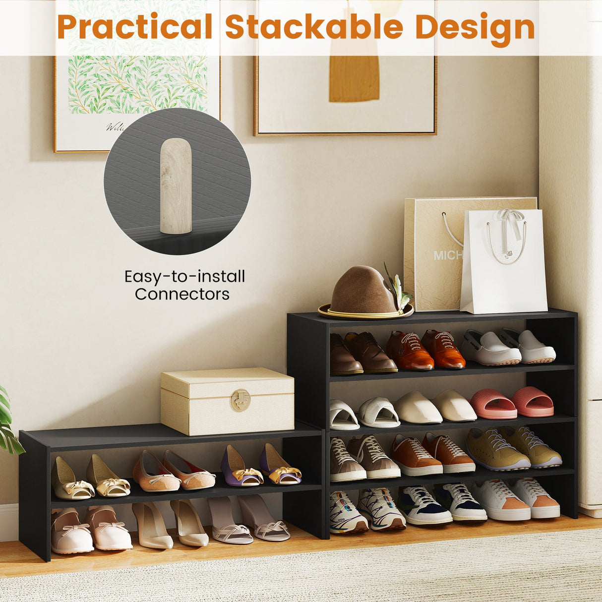Zapatero de 6 niveles con dispositivo antivuelco para la entrada