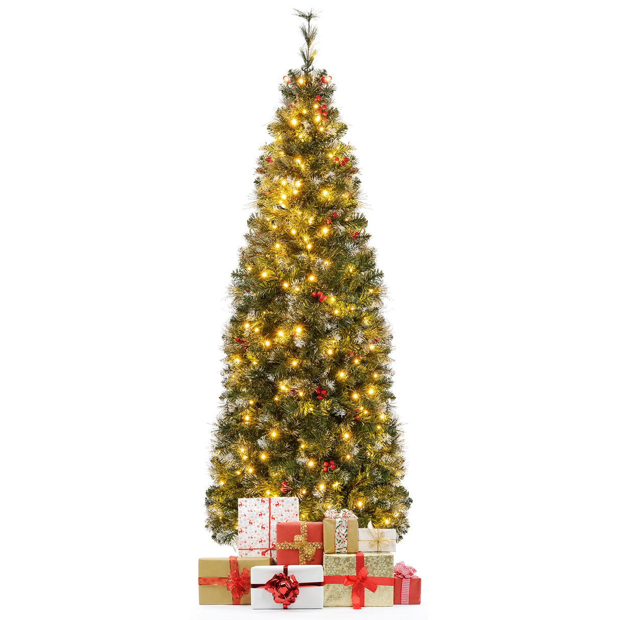 Árbol de Navidad Preiluminado Artificial Estrecho y Articulado de 5/6/7/8/9 Pies