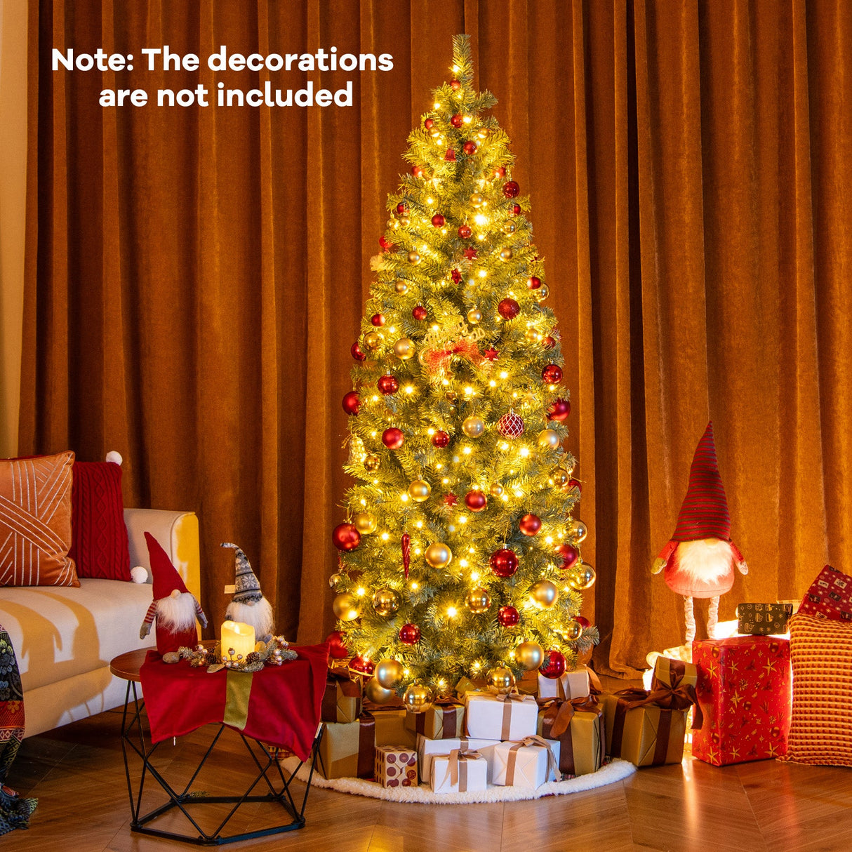 Árbol de Navidad artificial azul preiluminado delgado con 9 modos de iluminación