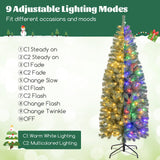 Árbol de Navidad artificial azul preiluminado delgado con 9 modos de iluminación