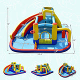 Tobogán acuático inflable 7 en 1 con soplador de aire de 735 W y piscina de salpicaduras