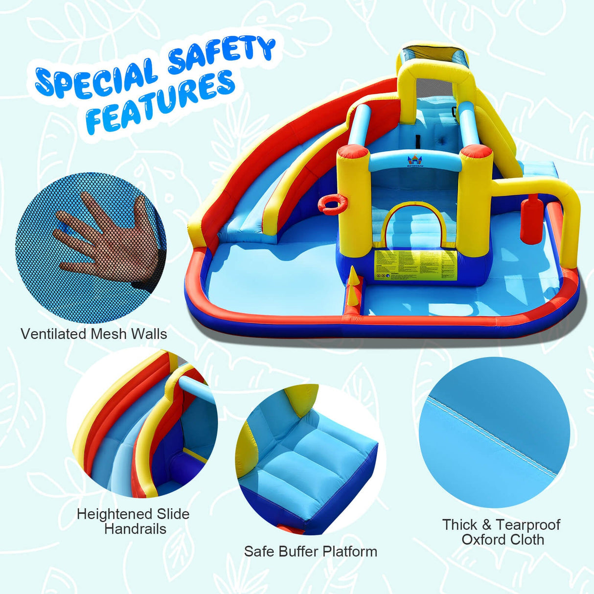 Tobogán acuático inflable 7 en 1 con soplador de aire de 735 W y piscina de salpicaduras