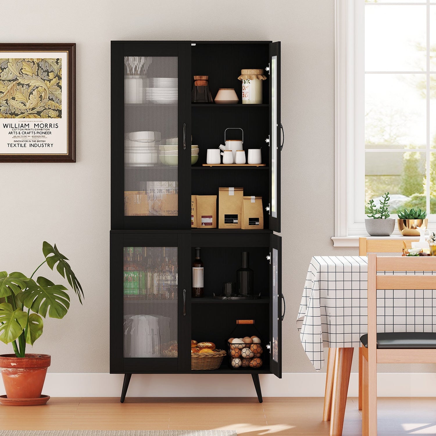 Alacena de cocina alta de 70.5 pulgadas con 4 puertas transparentes