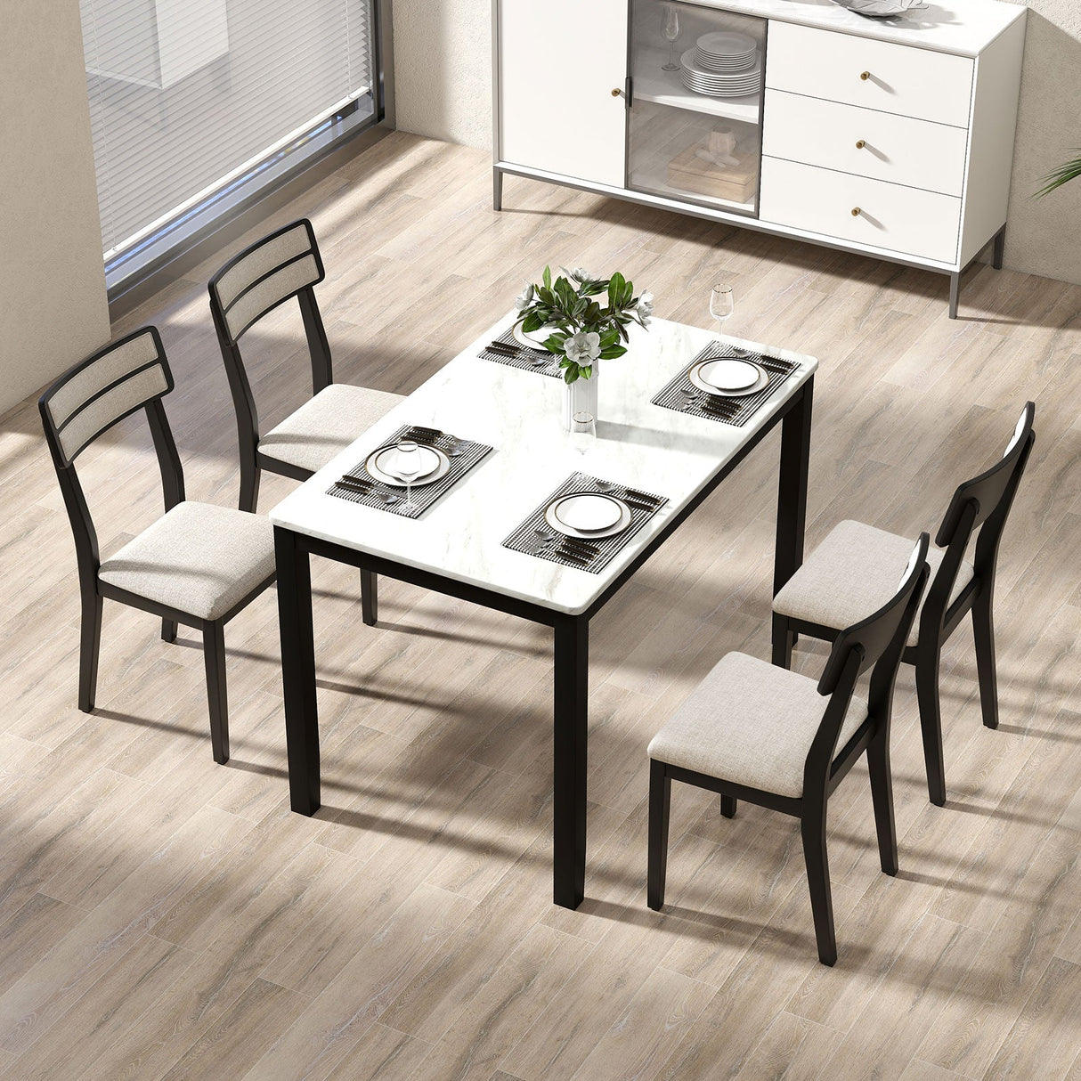 Juego de 4 sillas de comedor modernas con respaldo reclinable para comedor - Negro