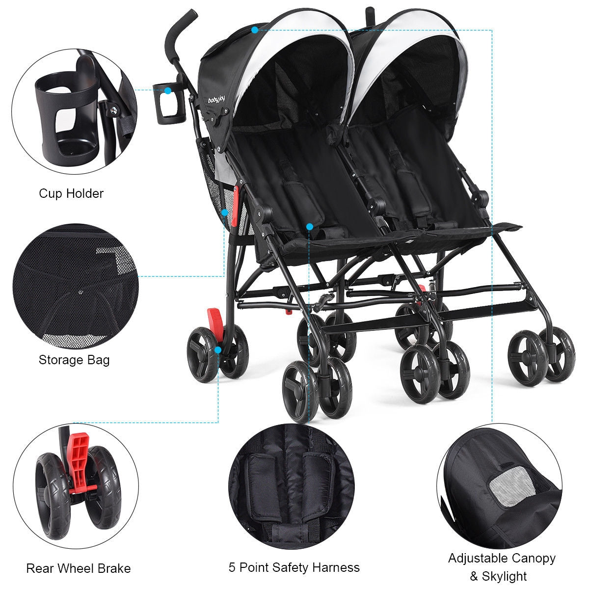 Cochecito doble plegable para gemelos, ultraligero, tipo paraguas, para niños