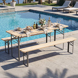 Mesa de Picnic Plegable de 3 Piezas de 70 Pulgadas con Bancos para 6 Personas, Madera de Abeto, Portátil, Mesa de Camping Bear-Negra