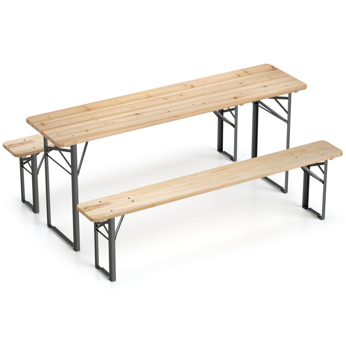 Mesa de Picnic Plegable de 3 Piezas de 70 Pulgadas con Bancos para 6 Personas, Madera de Abeto, Portátil, Mesa de Camping Bear-Negra