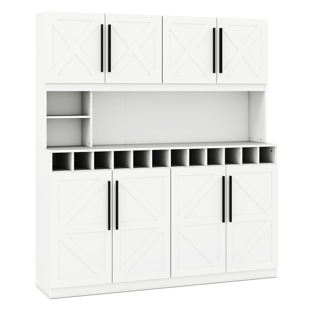 70 Inch Farmhouse Pantry Cabinet Kitchen Buffet Hutch with 4 Cabinets and 2 Open Shelves