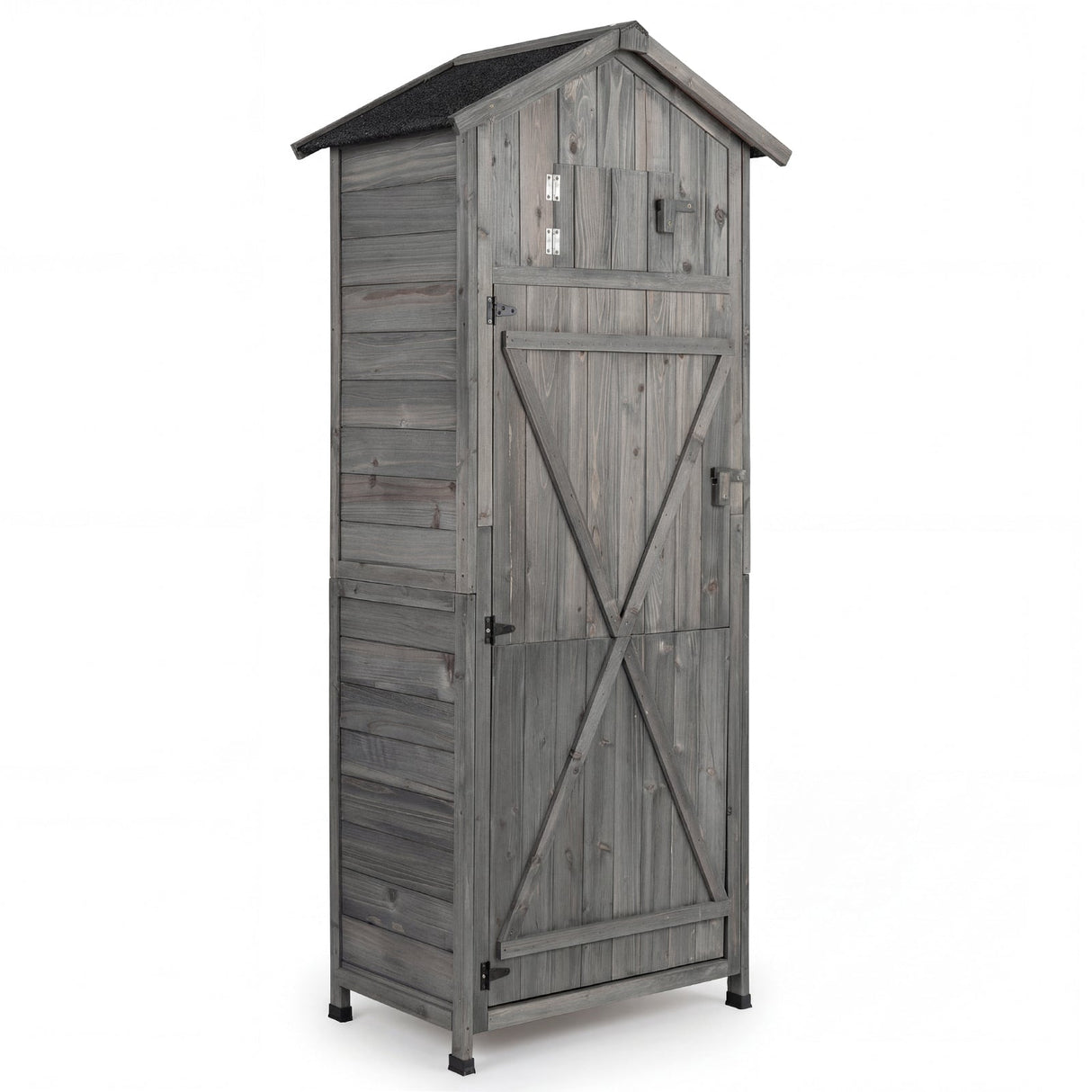 Armario de almacenamiento de herramientas de jardín de 70 pulgadas de alto con puertas con cerradura y mesa plegable