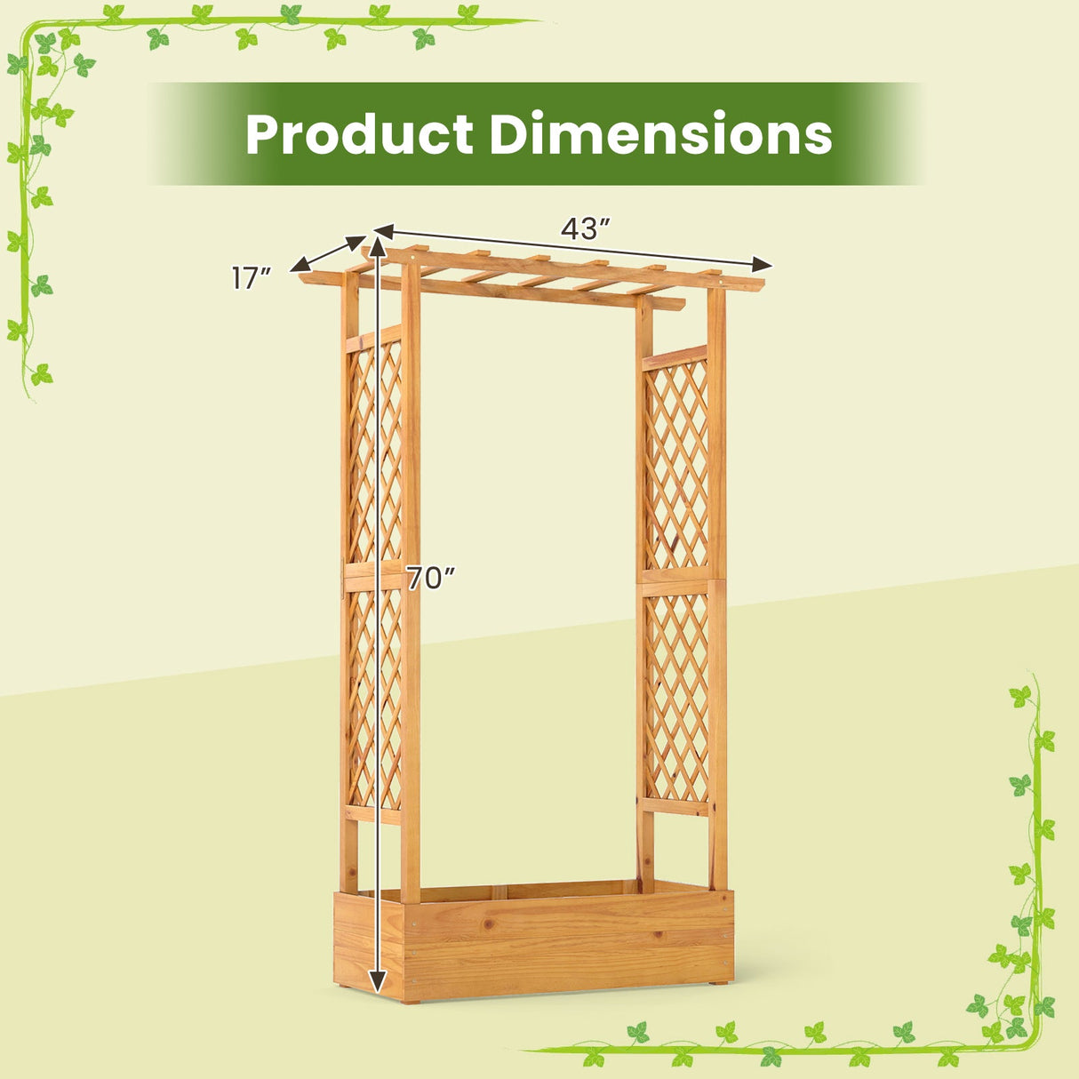 Macetero elevado de madera con celosía, 70 pulgadas, natural