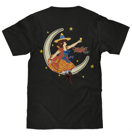 Miller High Life Girl in The Moon Beer Logo T-Shirt - Vintage Black