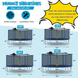 Trampolín Recreativo Exterior de 12/14/15/16 Pies con Red de Seguridad - 14 pies