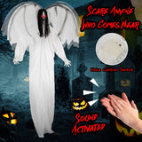 Ángel animatrónico de Halloween de 2 metros con ojos luminosos activados por sonido y alas aleteantes