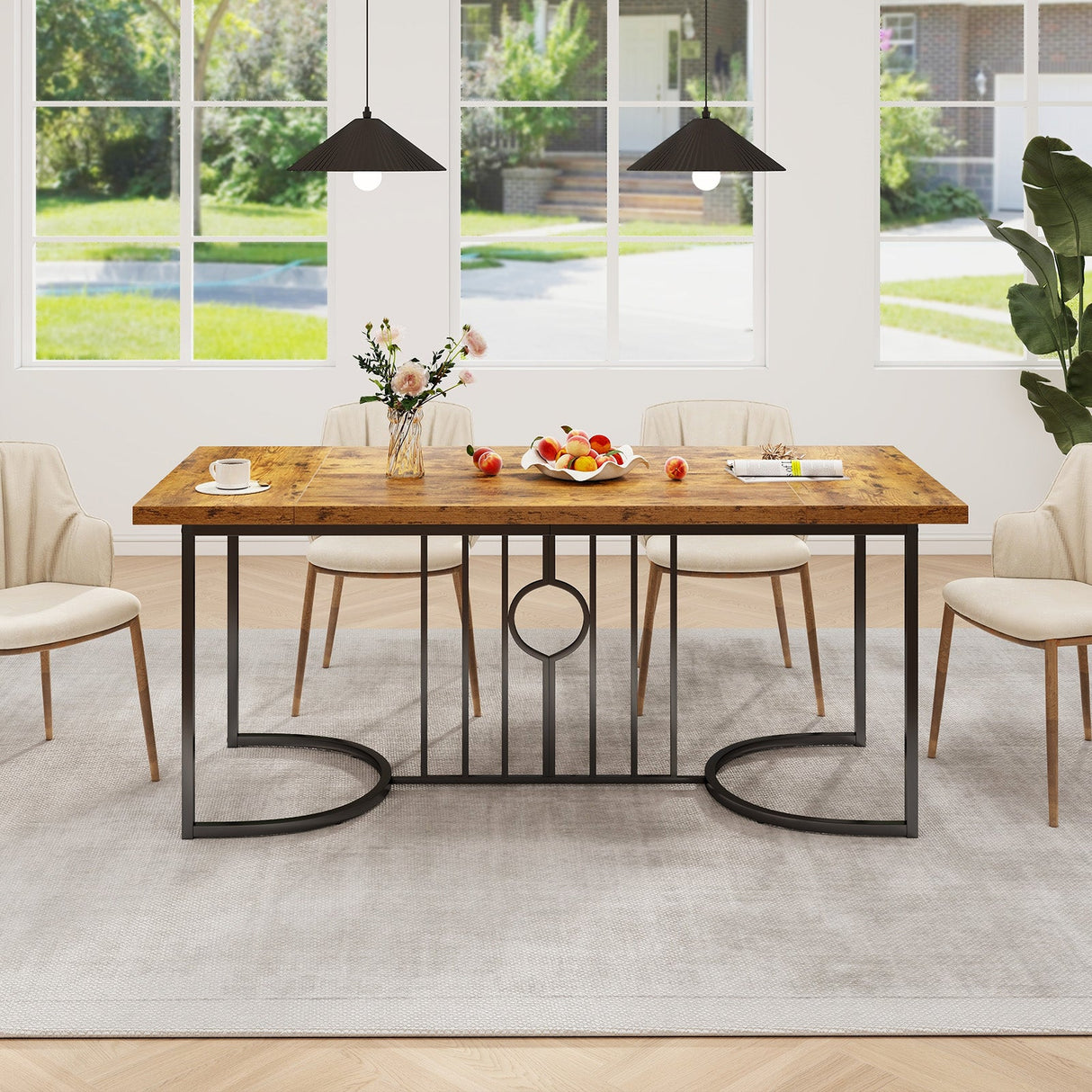 Mesa de comedor grande de 71 pulgadas para 6-8 personas, mesa de cocina rectangular de madera-Marrón rústico