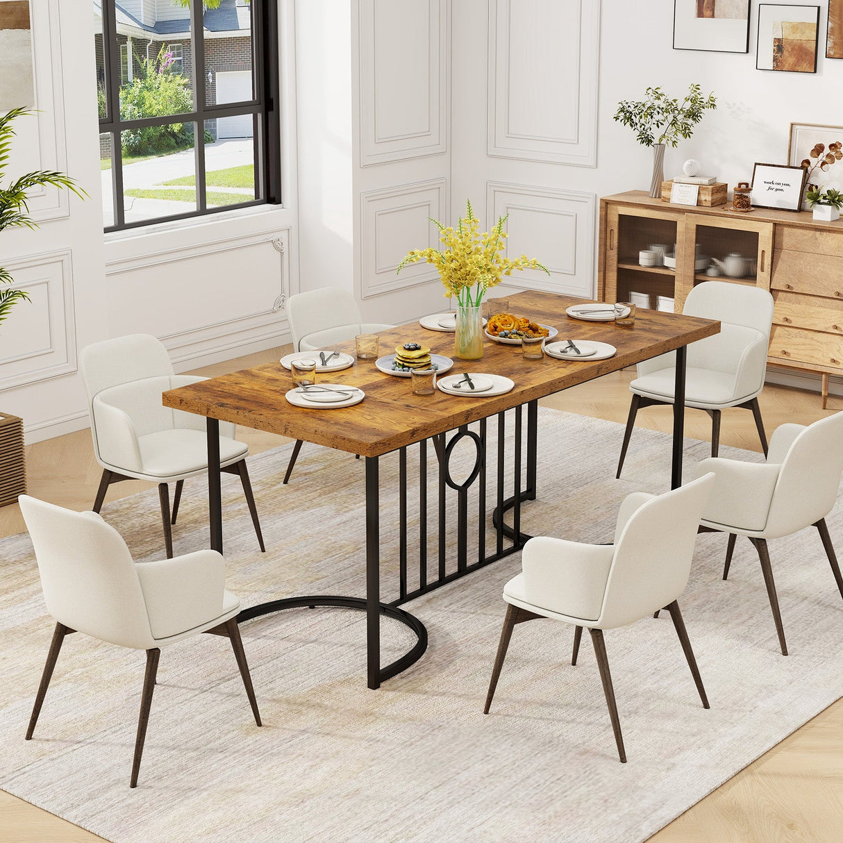 Mesa de comedor grande de 71 pulgadas para 6-8 personas, mesa de cocina rectangular de madera-Marrón rústico