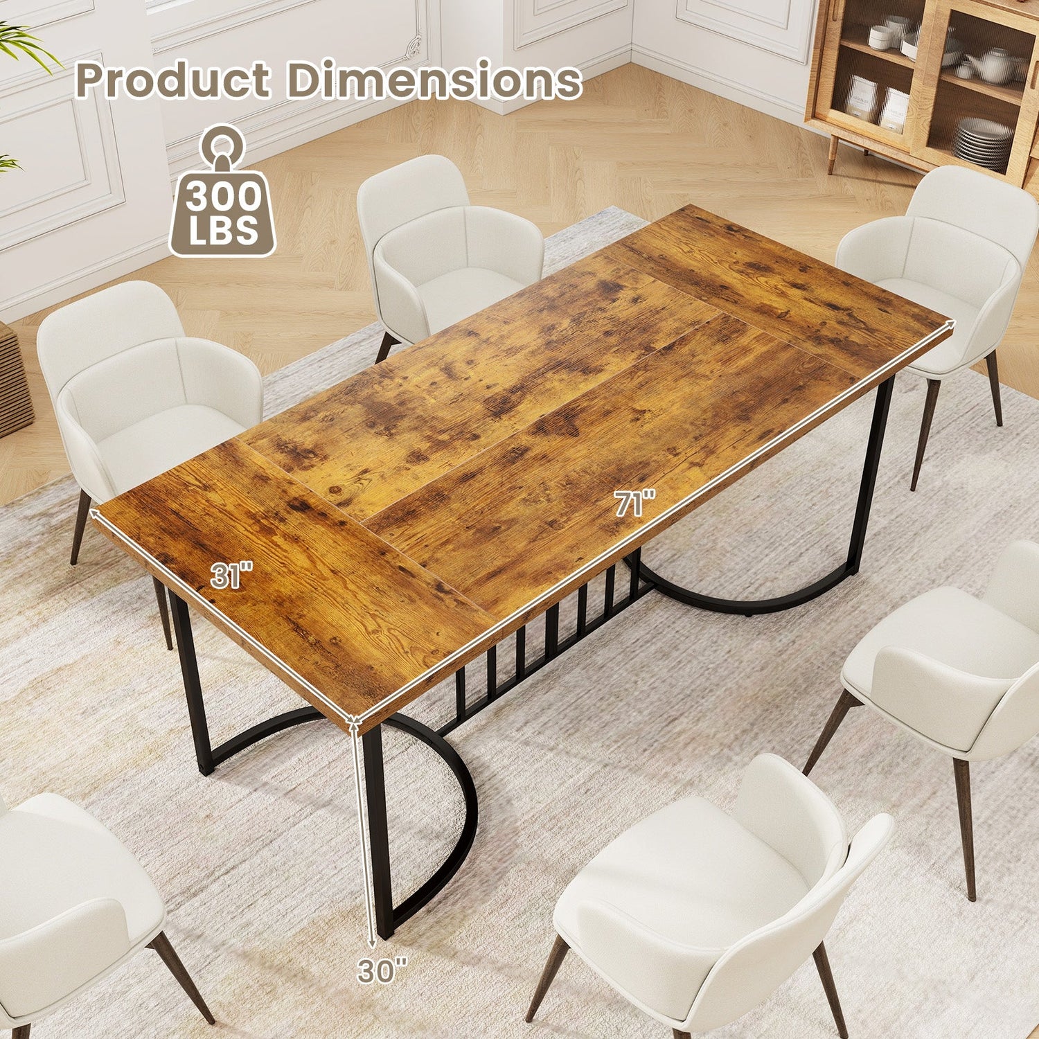 Mesa de comedor grande de 71 pulgadas para 6-8 personas, mesa de cocina rectangular de madera-Marrón rústico