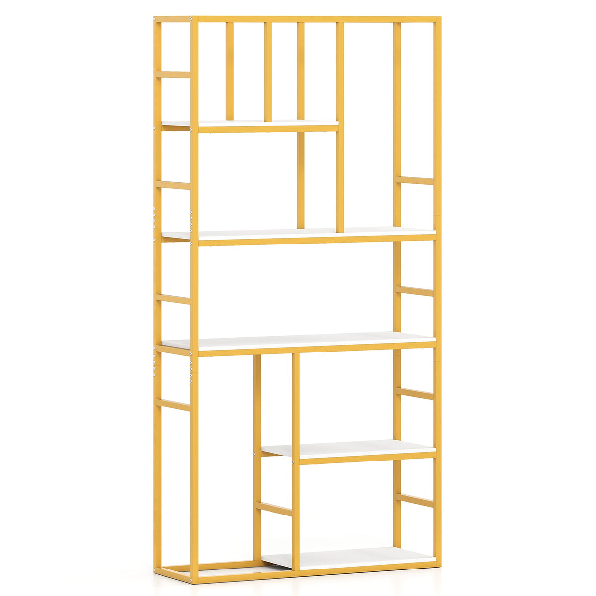 Estantería de 180 cm de alto con estructura metálica, estantería geométrica de 5 niveles - Blanca y Dorada