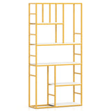 Estantería de 180 cm de alto con estructura metálica, estantería geométrica de 5 niveles - Blanca y Dorada