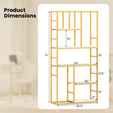 Estantería de 180 cm de alto con estructura metálica, estantería geométrica de 5 niveles - Blanca y Dorada