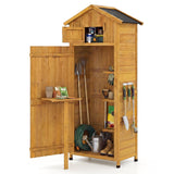 Armario de almacenamiento de herramientas de jardín de 70 pulgadas de alto con puertas con cerradura y mesa plegable