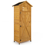 Armario de almacenamiento de herramientas de jardín de 70 pulgadas de alto con puertas con cerradura y mesa plegable